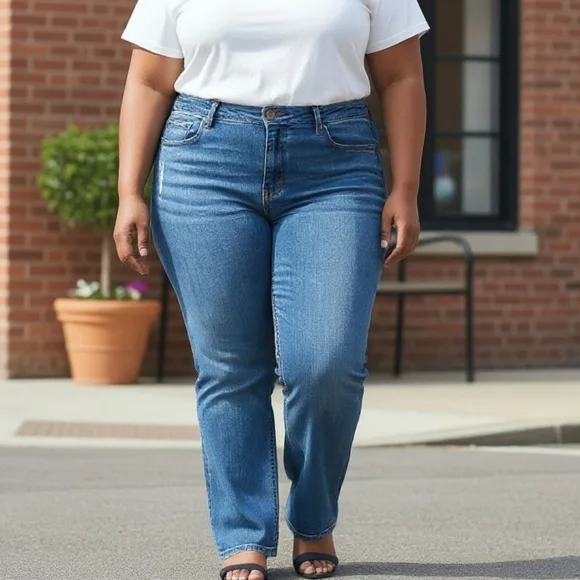 JCP women's slim straight high stretch denim Blue Plus Size 24 W Well worn - Picture 2 of 4